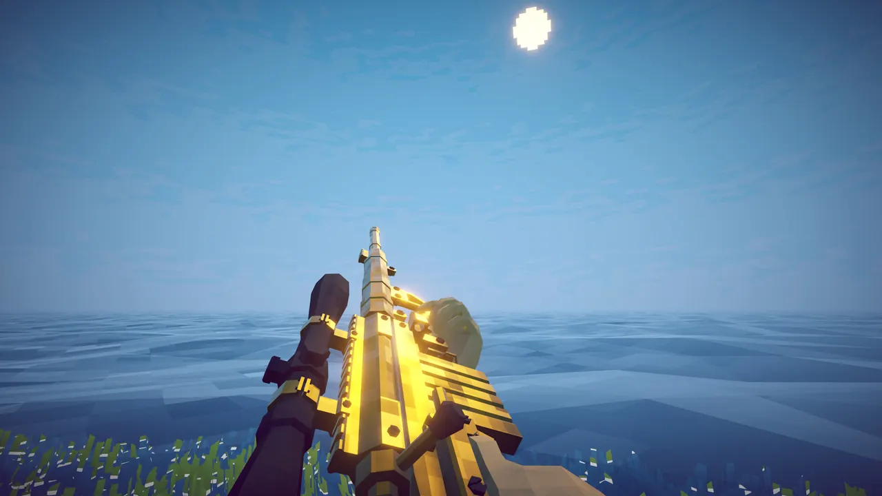 Two How to Fish players carrying a glowing golden catch beside the ocean